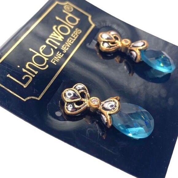 Lindenwold mixed metal blue crystal earrings - Picture 2 of 4